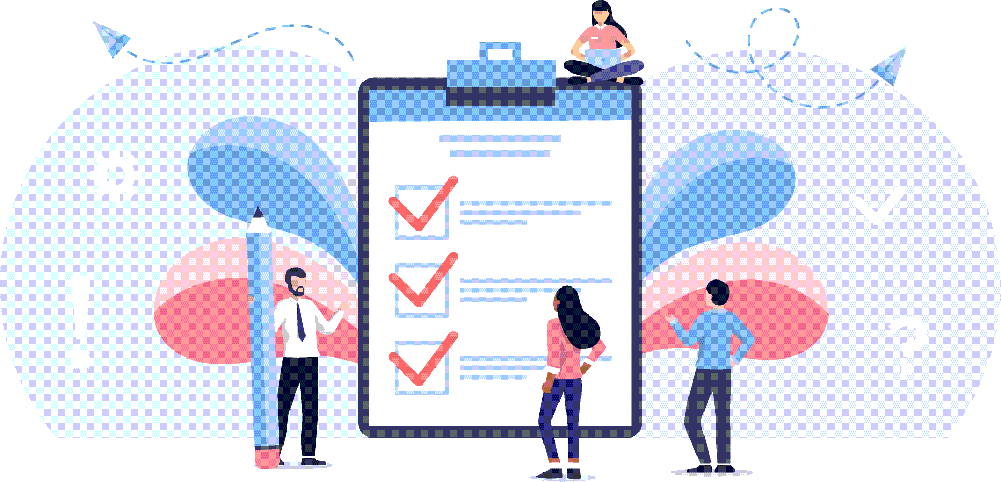 Animated graphic of people going through a checklist